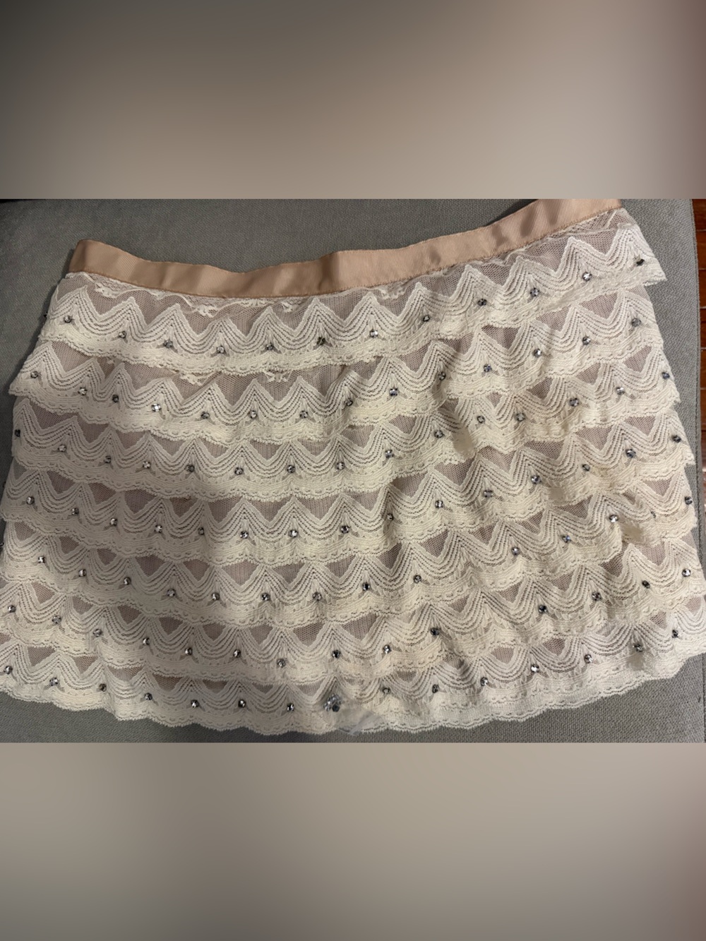 NWT Haute Hippie Swan Lace Crystal Ivory Rhinestone Tube M $248